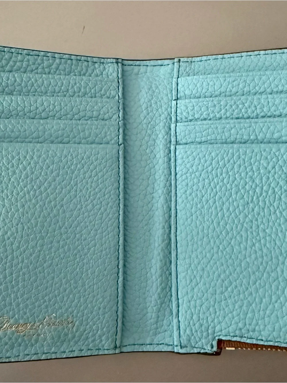 Dooney & Bourke Aqua Pebbled Leather Wallet with Gold Plate - Picture 3 of 5